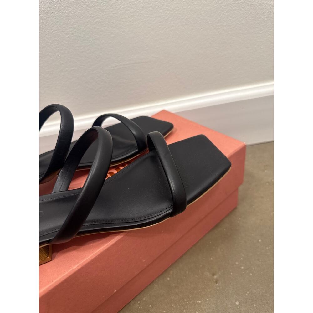 Cult Gaia Liz Leather Slide Sandal — Black, Bamboo-Effect Block Heel, Square Toe - Picture 8 of 9